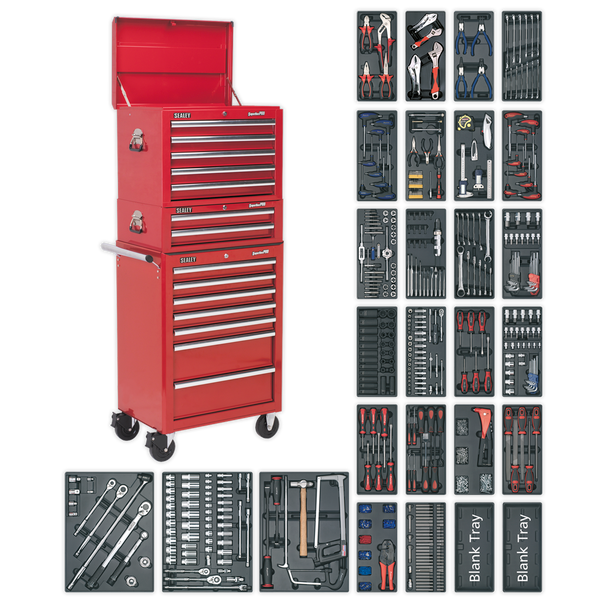 Superline PRO® Tool Chest Combination 14 Drawer with 1179pc Tool Kit - Red