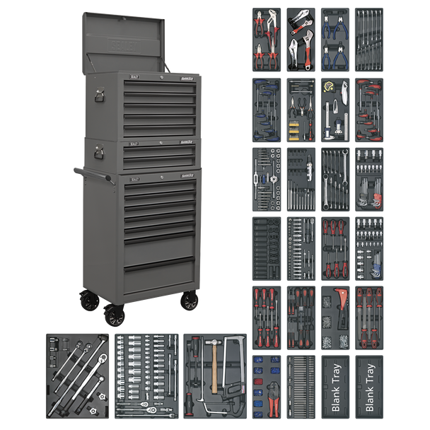 Superline PRO® Tool Chest Combination 14 Drawer with 1179pc Tool Kit - Grey