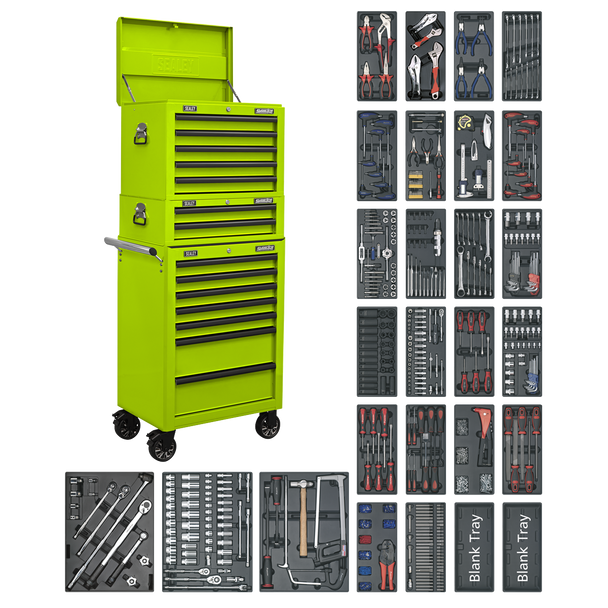 Superline PRO® Tool Chest Combination 14 Drawer with 1179pc Tool Kit - Green