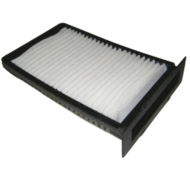Direct Replacement Air Intake Cabin Pollen Filter for Freelander 1, close-up view of the rectangular cabin pollen filter with white filtering material and black plastic frame.