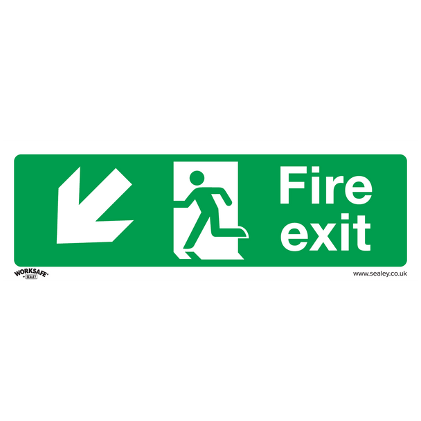 Worksafe® Fire Exit (Down Left) Safety Sign, Rigid Plastic - Pack of 10