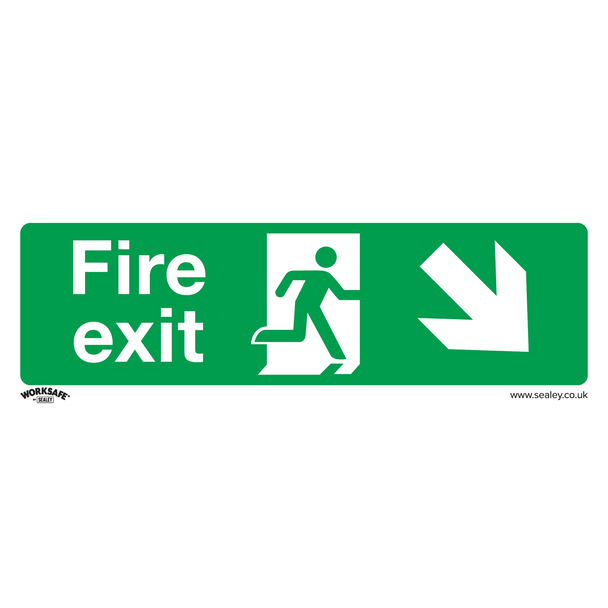 Worksafe® Fire Exit (Down Right) Safety Sign, Rigid Plastic - Pack of 10
