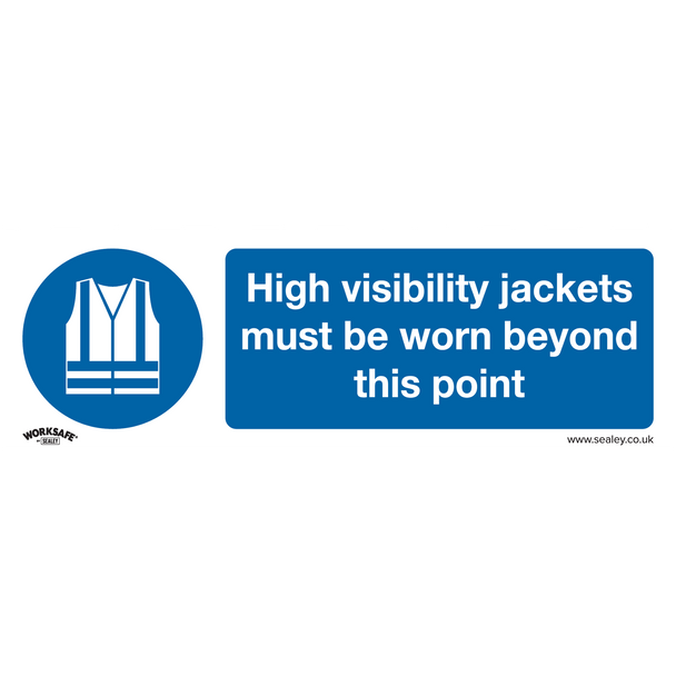 Worksafe® High Visibility Jackets Must Be Worn Beyond This Point Safety Sign, Self-Adhesive Vinyl - Pack of 10