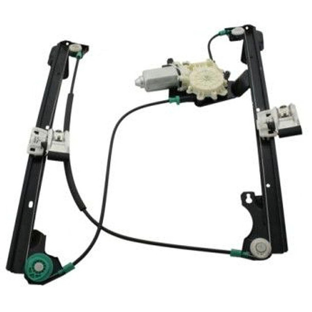 Direct Replacement Window Regulator Front Left With Motor for Freelander 1, car window regulator with motor and black metal frame.