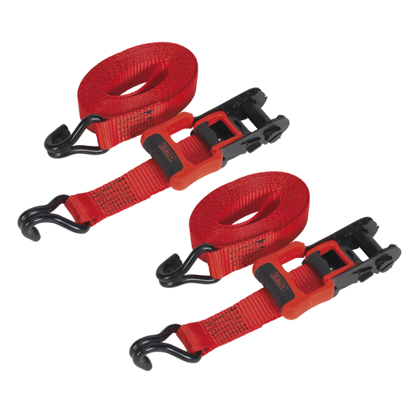 Ratchet Straps Polyester Webbing with J-Hooks 32mm x 4.9m 1200kg Breaking Strength - 2 Pairs