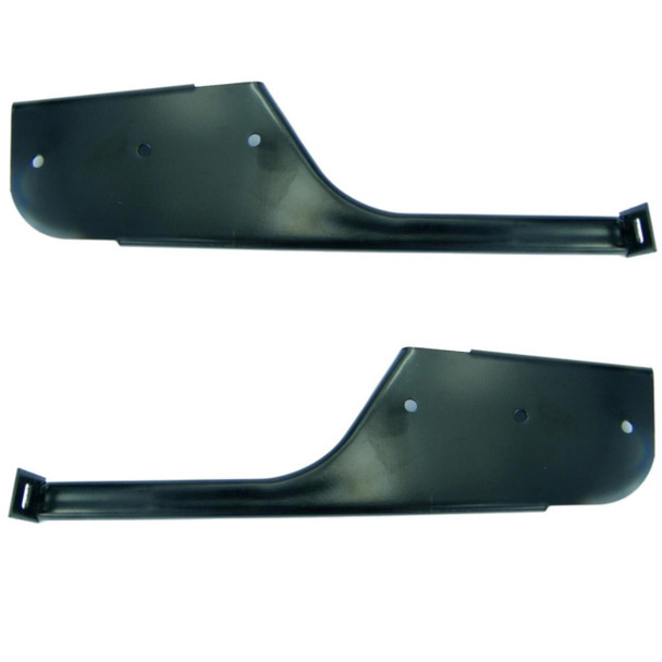 Direct Replacement Defender 110 Rear Mud Flap Brackets, black metal brackets for vehicle rear mud flaps.