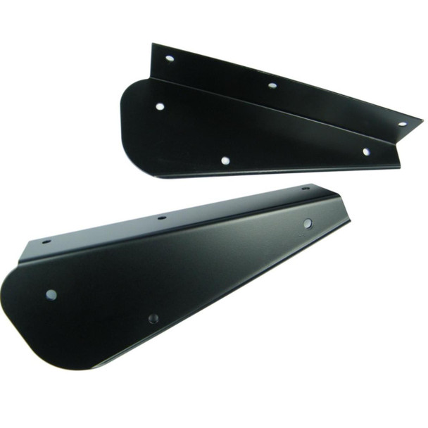 Direct Replacement Pair of Rear Mud Flap Brackets for Defender 90, black metal brackets designed for easy installation on 1986-2016 Land Rover Defender 90 models.