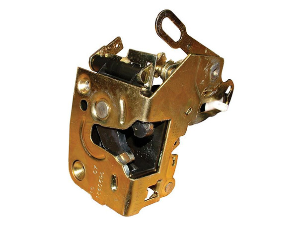 Direct Replacement Rear Door Latch Assembly for Discovery 1, automotive door latch mechanism with metal components and mounting hardware.