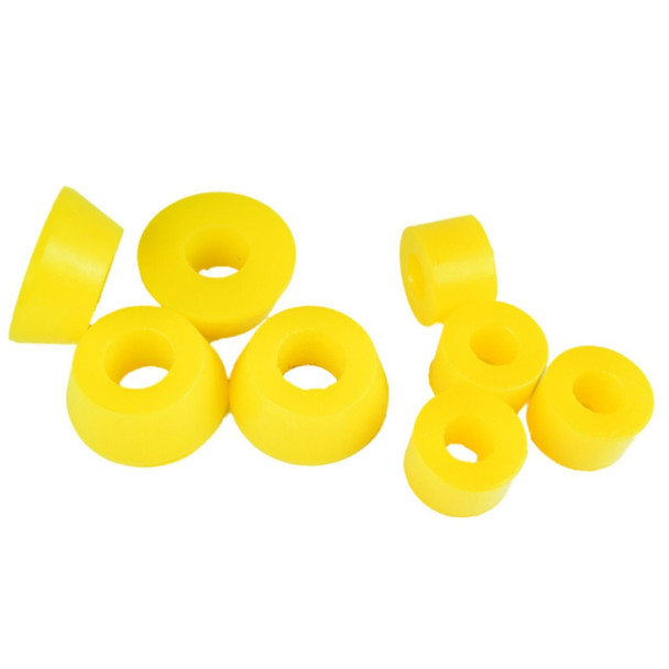 Britpart Rear Shock Absorber Polyurethane Bush Kit for Discovery 1, bright yellow polyurethane bushings shown on a white background.