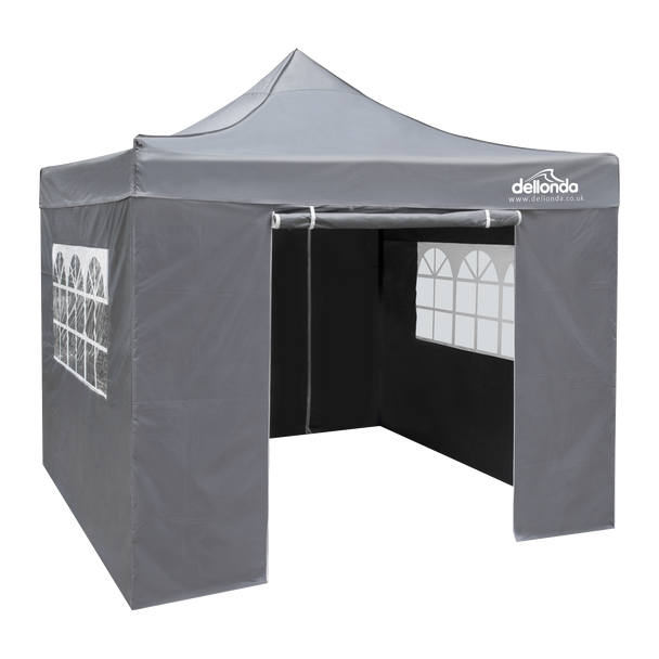 Dellonda Premium 2x2m Pop-Up Gazebo & Side Walls, PVC Coated, Water-Resistant Fabric, Supplied with Carry Bag, Rope, Stakes & Weight Bags - Grey