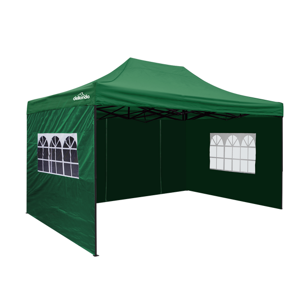 Dellonda Premium 3x4.5m Pop-Up Gazebo & Side Walls, PVC Coated, Water-Resistant Fabric with Carry Bag, Rope, Stakes & Weight Bags - Green