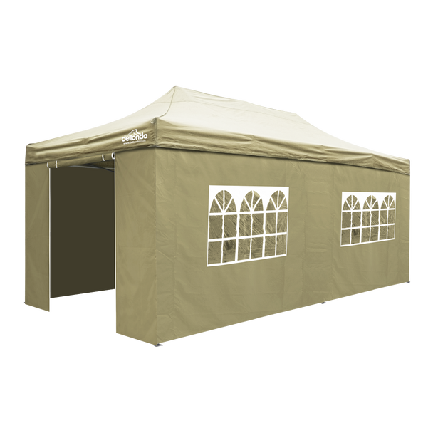 Dellonda Premium 3x6m Pop-Up Gazebo & Side Walls, PVC Coated, Water-Resistant Fabric with Carry Bag, Rope, Stakes & Weight Bags - Beige