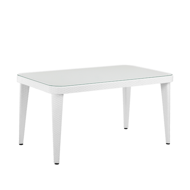 Dellonda Weather-Resistant Polypropylene/Fibreglass Dining Table with Tempered Glass Top - Ivory White