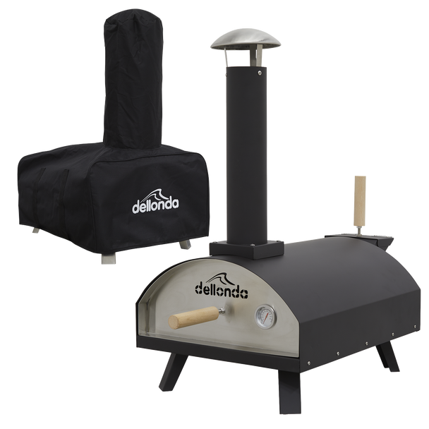 Dellonda Wood-Fired Pizza Oven, Pizza Peel & Cover 14" - Black
