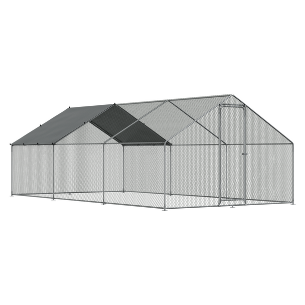 Dellonda Walk-In Galvanized Steel Chicken Run with Roof Cover & PVC Coated Chicken Wire - DG280