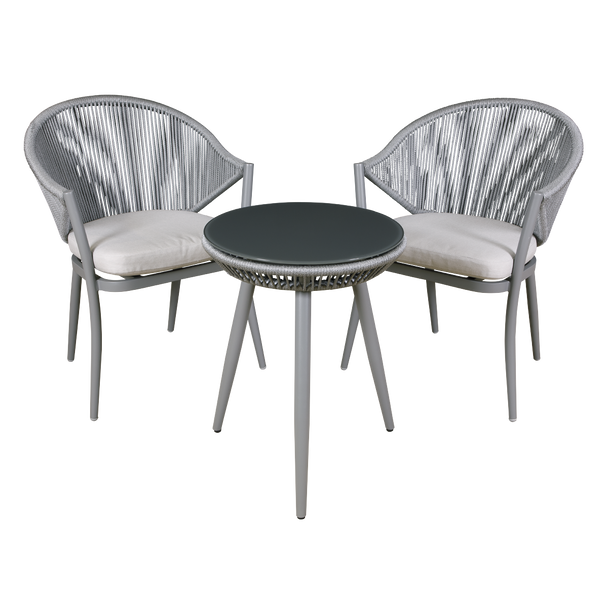 Dellonda Echo Aluminium Balcony Set with Tempered Glass Tabletop 3pc