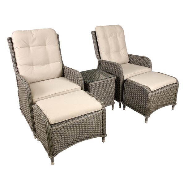 Dellonda Chester Rattan Wicker Outdoor Recliner Loungers & Table Set 5pc