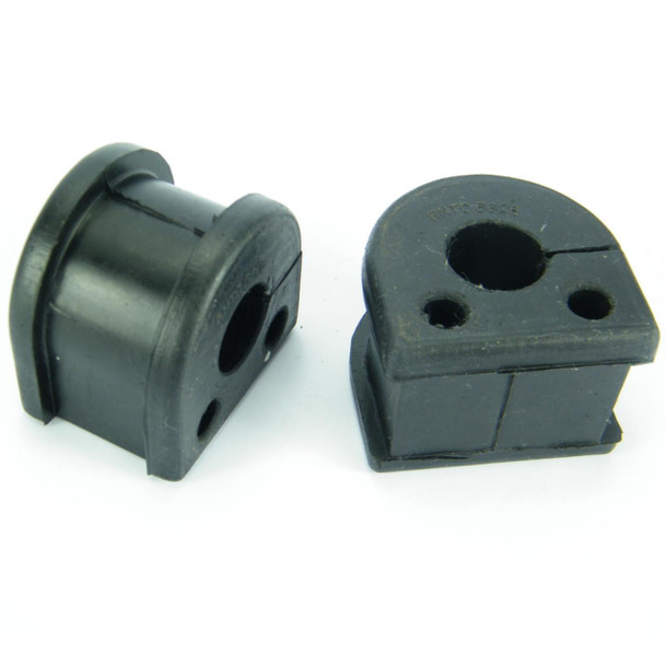 Direct Replacement Pair of Front Anti-Roll Bar Stabiliser Bushes for Defender, Discovery 1, and Range Rover Classic, black rubber bushings for vehicle suspension stabilization.