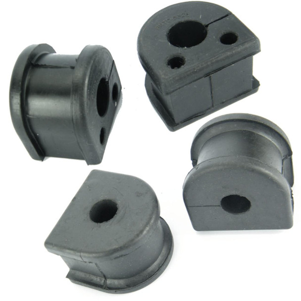 Direct Replacement Set of Four Front and Rear Anti-Roll Bar Stabiliser Bushes for Defender, Discovery 1, and Range Rover Classic, black rubber bushings for vehicle suspension stabilizer bar.