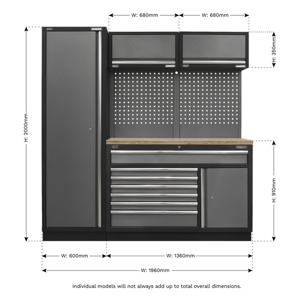 Superline PRO® Storage System with Pressed Wood Worktop 1.96m - APMSSTACK09W