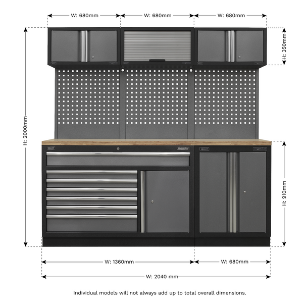 Superline PRO® Storage System with Pressed Wood Worktop 2.04m - APMSSTACK11W