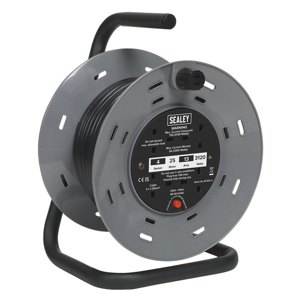 25m Cable Reel with Thermal Trip 4 x 230V - BCR25