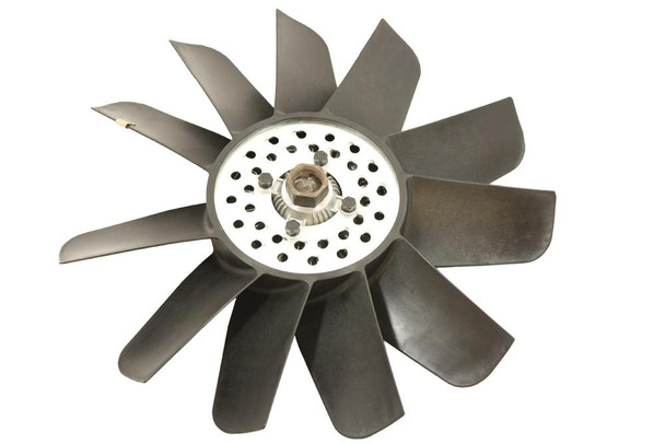 Direct Replacement Viscous Fan Assembly for Discovery 2 Td5, automotive cooling fan with multiple blades and metal central hub.