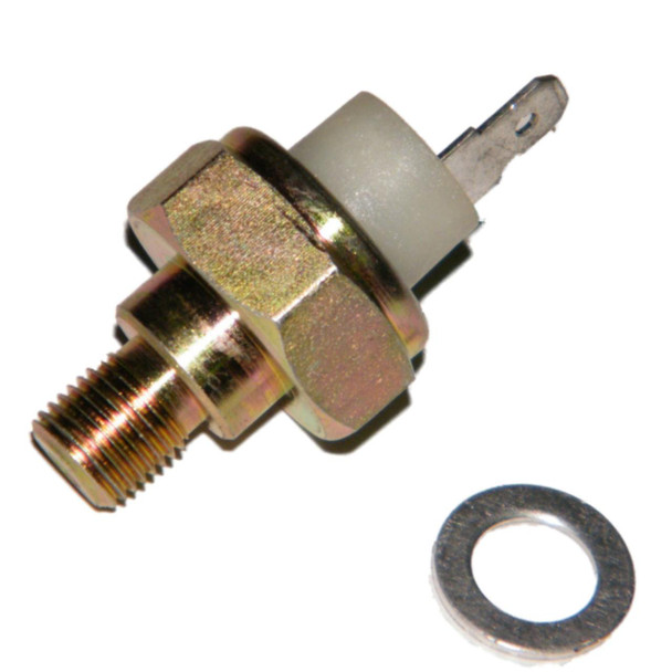 Direct Replacement Engine Oil Pressure Switch for Discovery 1 & Defender TDi, close-up view of the automotive engine oil pressure switch with a washer.