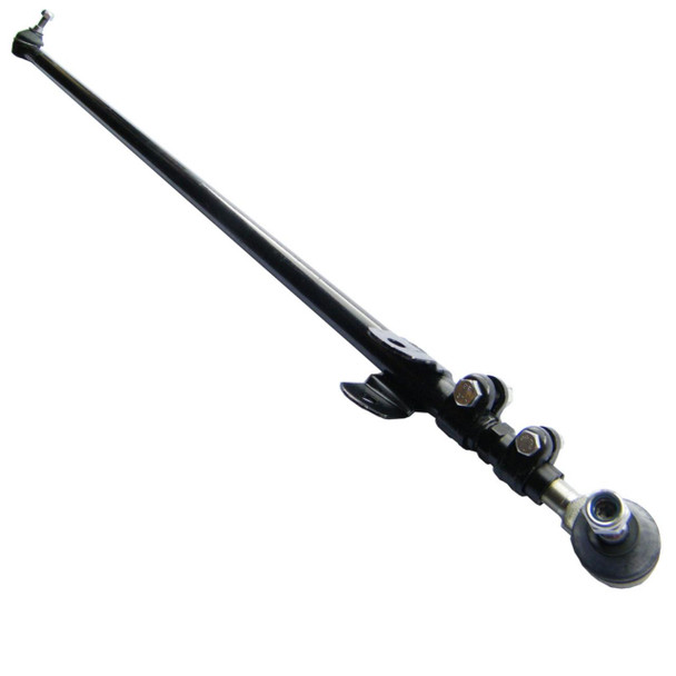 Direct Replacement Steering Drag Link Assembly for Range Rover P38, black metal steering component with ball joint and mounting hardware for vehicle steering system.