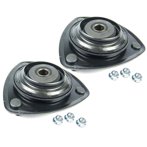 Product: Direct Replacement Front Shock Absorber Upper Strut Mount Top Bearing X2 for Freelander 1, image shows two black top bearings with mounting bolts on a white background.