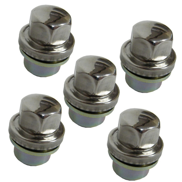 Direct Replacement Alloy Wheel Nut Stainless Steel Capped x5 for Discovery & Defender, five steel wheel nuts with chrome caps for vehicle wheel replacement. Direct Replacement Alloy Wheel Nut Stainless Steel Capped x5 for Discovery & Defender, five steel wheel nuts with chrome caps for vehicle wheel replacement.