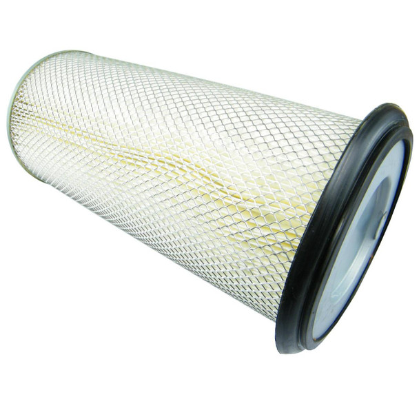 Direct Replacement twin carb Air Filter for Defender 3.5 V8, cylindrical air filter with metal mesh casing and rubber sealing edge.