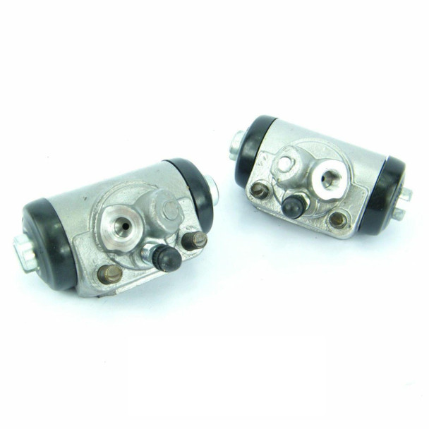 Direct Replacement Brake Wheel Cylinders for Defender 110, image showing close-up of two metallic brake wheel cylinders with black and silver components.