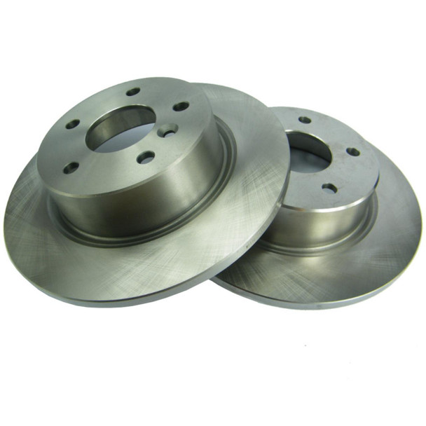 Direct Replacement Rear Brake Disc x2 for Range Rover P38, pair of shiny metal brake discs with drilled holes, suitable for vehicle brake system. Direct Replacement Rear Brake Disc x2 for Range Rover P38, pair of shiny metal brake discs with drilled holes, suitable for vehicle brake system.