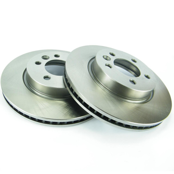 Direct Replacement Front Brake Discs for Discovery 3, 4 & Range Rover Sport TDV6, pair of new metallic brake discs with vented design for improved cooling.