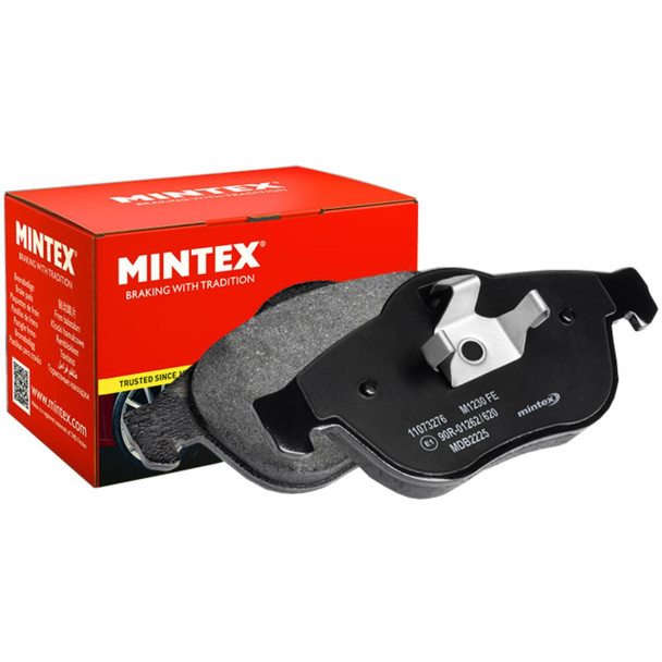 Mintex Front Brake Pads for Discovery 1 300 TDi, close-up image showing the brake pad with metal clip and surface design.