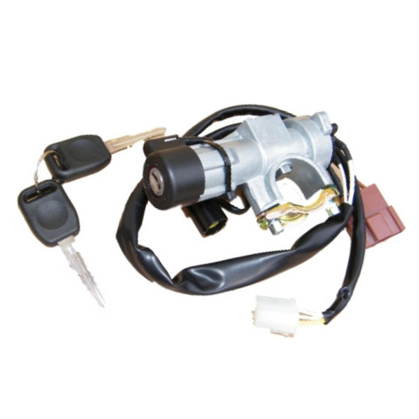 Direct Replacement Ignition Steering Lock With 2 Keys for Discovery 1, automotive ignition steering lock with attached wiring and two keys.