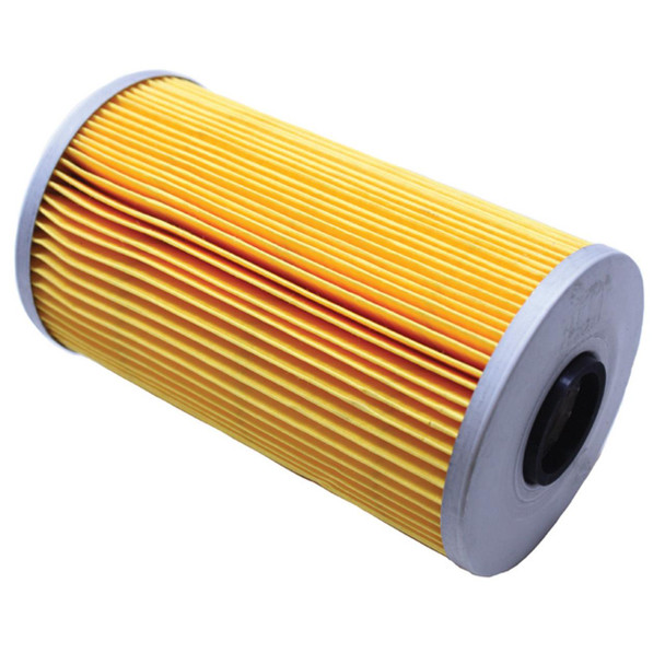 Mahle Engine Oil Filter Element for Range Rover P38 2.5DT, yellow pleated filter with metal end caps.