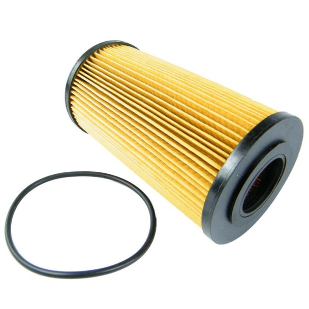 Direct Replacement Engine Oil Filter 2.5TD for Range Rover P38, image showing a cylindrical yellow pleated oil filter with black end caps and an O-ring gasket. Direct Replacement Engine Oil Filter 2.5TD for Range Rover P38, image showing a cylindrical yellow pleated oil filter with black end caps and an O-ring gasket.