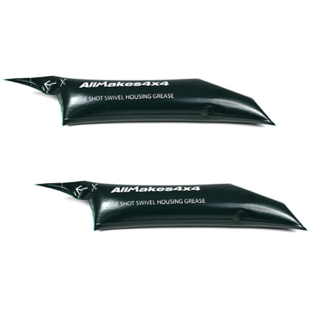 Direct Replacement Swivel Hub Grease One Shot Sachet x2 for Defender Discovery, two black sachets of swivel hub grease with white text.