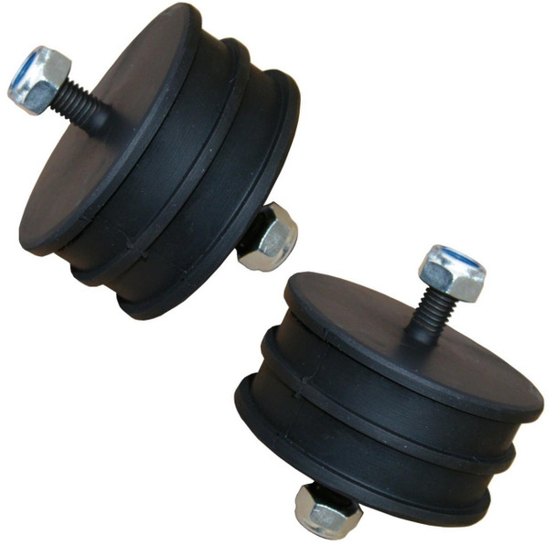 Direct Replacement Engine Mount Mounting Rubber x2 for Defender, black rubber engine mounts with metal bolts.