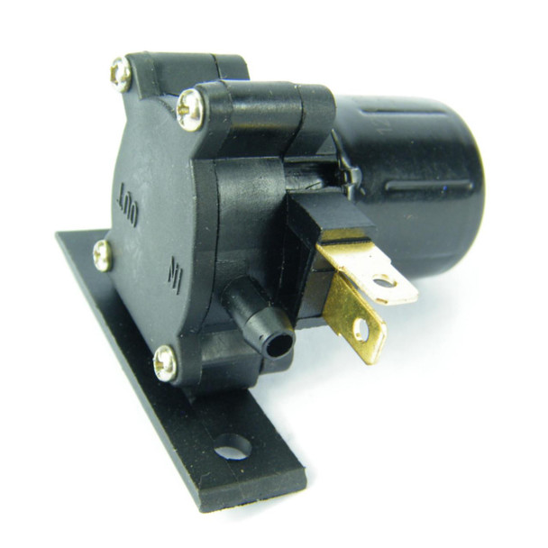 Direct Replacement Windscreen Washer Pump - 12V, designed for Series 2 2a 3 Defender, with black plastic body, mounting base, and electrical connector Direct Replacement Windscreen Washer Pump - 12V, designed for Series 2 2a 3 Defender, with black plastic body, mounting base, and electrical connector