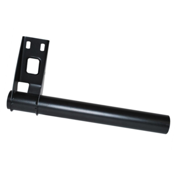 Direct Replacement Rear Left Tubular Chassis Outrigger for Defender 90, black metal outrigger with mounting bracket for vehicle chassis protection and reinforcement.