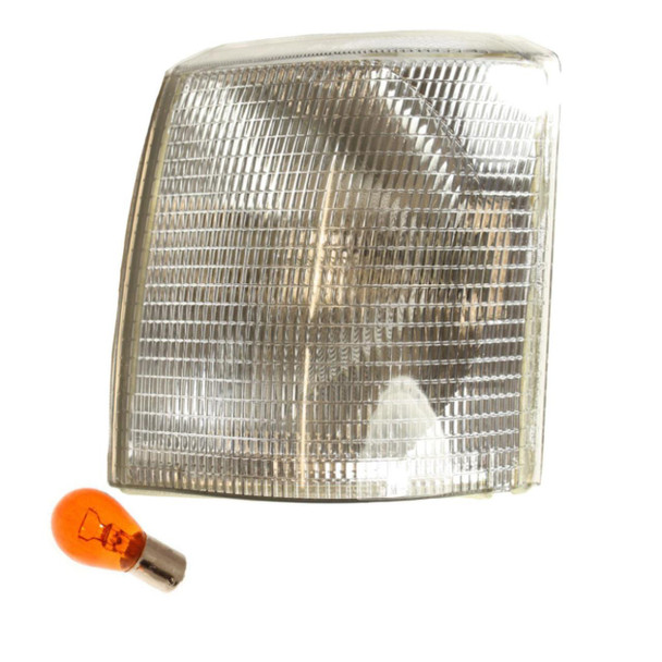 Direct Replacement Clear Indicator Front Left Lamp for Range Rover P38, front left vehicle indicator light with a transparent cover and an orange bulb.
