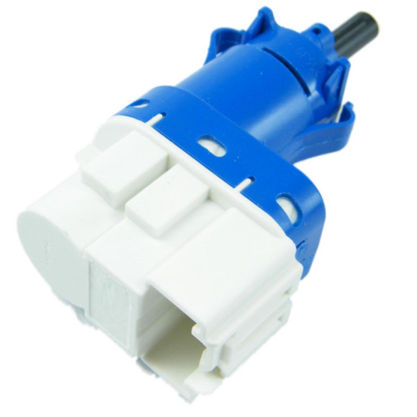 OEM Parts Brake Light Switch for Discovery 3 & 4, image of a new blue and white brake light switch designed for automotive use. OEM Parts Brake Light Switch for Discovery 3 & 4, image of a new blue and white brake light switch designed for automotive use.