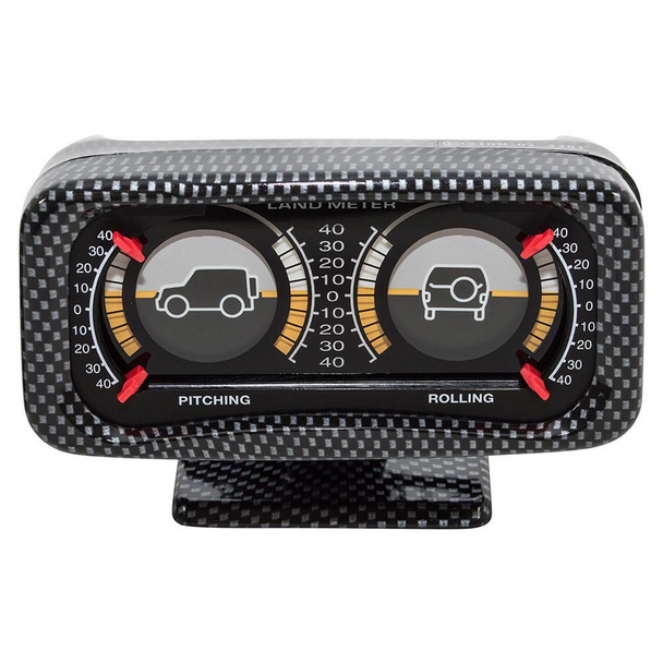 Britpart Off Road 4x4 Inclinometer Land Gauge Carbon Fibre, a dashboard instrument with pitch and roll gauges for off-road vehicles.