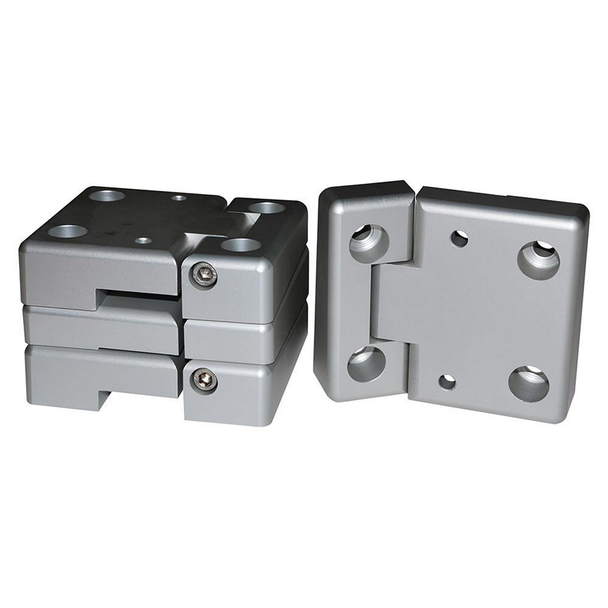 Britpart Aluminium Front Door Hinge Kit for Defender, metallic silver hinges for vehicle doors.