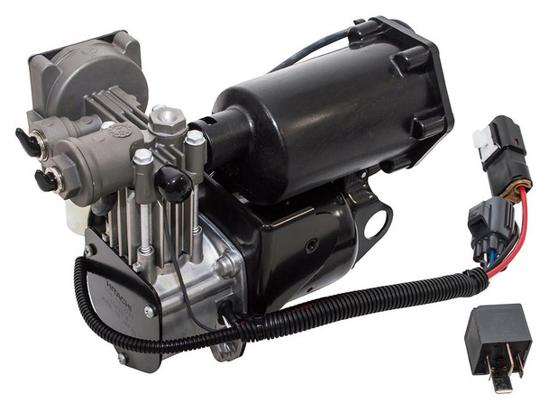 Hitachi Genuine Hitachi Air Suspension Compressor, for Discovery 3, Discovery 4, and Range Rover Sport | LR023964, with electrical connector and wiring harness