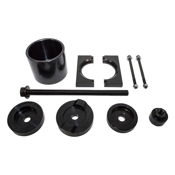 Laser Bush Removal & Installer Tool Laser for Discovery 3/4 & Range Rover Sport, black metal parts and tools for laser-based bush removal and installation.