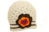 Thea. Crocheted Flower Hat. White and Brown.